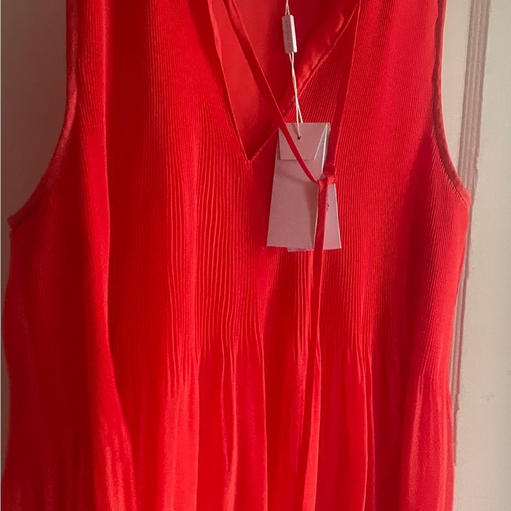Derek Lam Red Pleated Sleeveless Tank Top